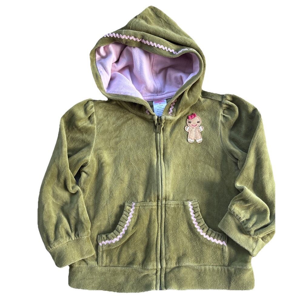 GYMBOREE GINGERBREAD GIRL GREEN PINK TRIM VELOUR HOODIE JACKET SZ 3T